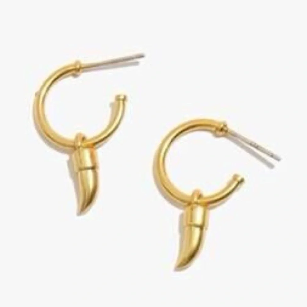 Madewell Horn Charm Hoop Earrings Gold Charm NWT